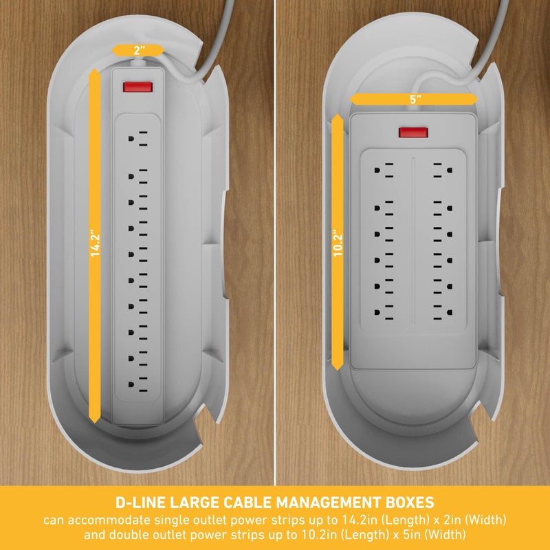 D-Line Cable Management Box, Power Strip Holder, Floor Outlet Hiders, Desk Cord Organizer, Cover TV Wires, Wire Storage â€“ 16.5 in (Length) x 6.5in (Width) x 5.25in (Height) - Large, White - Image 3